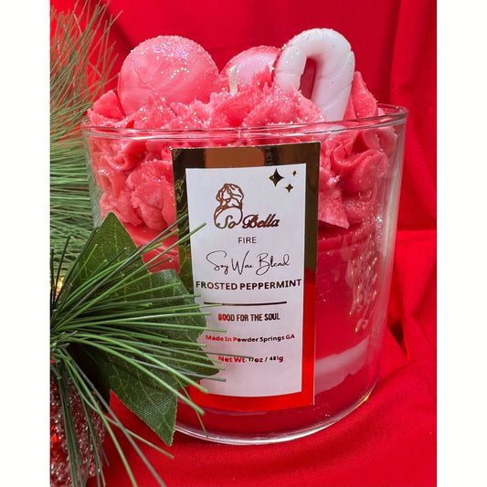 17 oz 3 - Wick Frosted Peppermint Scented Candle | Decorative | Unique