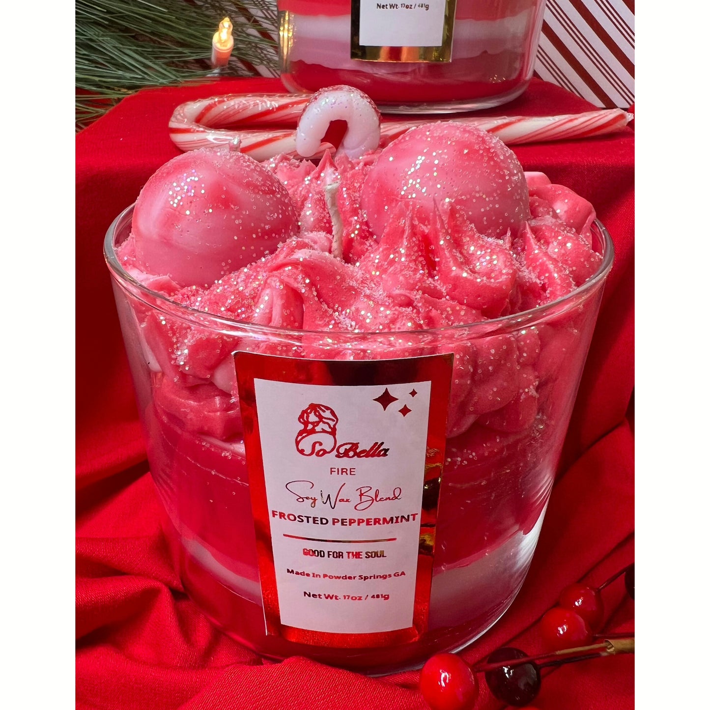 17 oz 3 - Wick Frosted Peppermint Scented Candle | Decorative | Unique