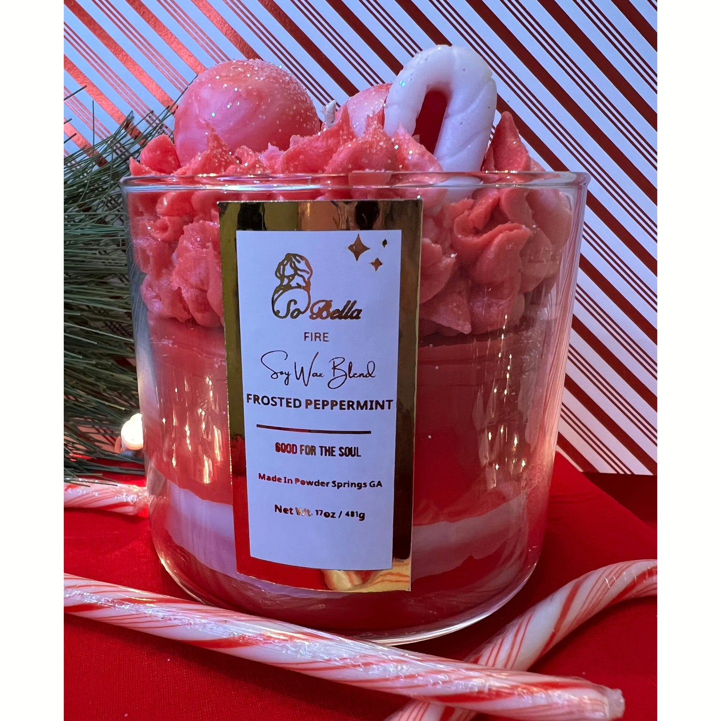 17 oz 3 - Wick Frosted Peppermint Scented Candle | Decorative | Unique