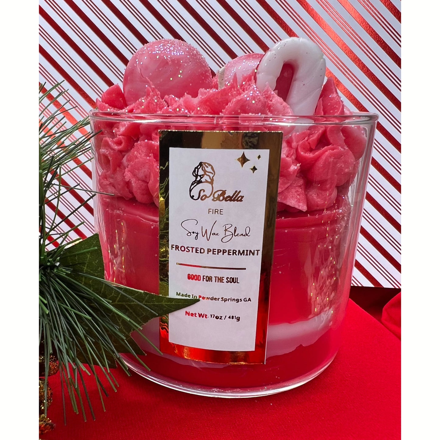 17 oz 3 - Wick Frosted Peppermint Scented Candle | Decorative | Unique